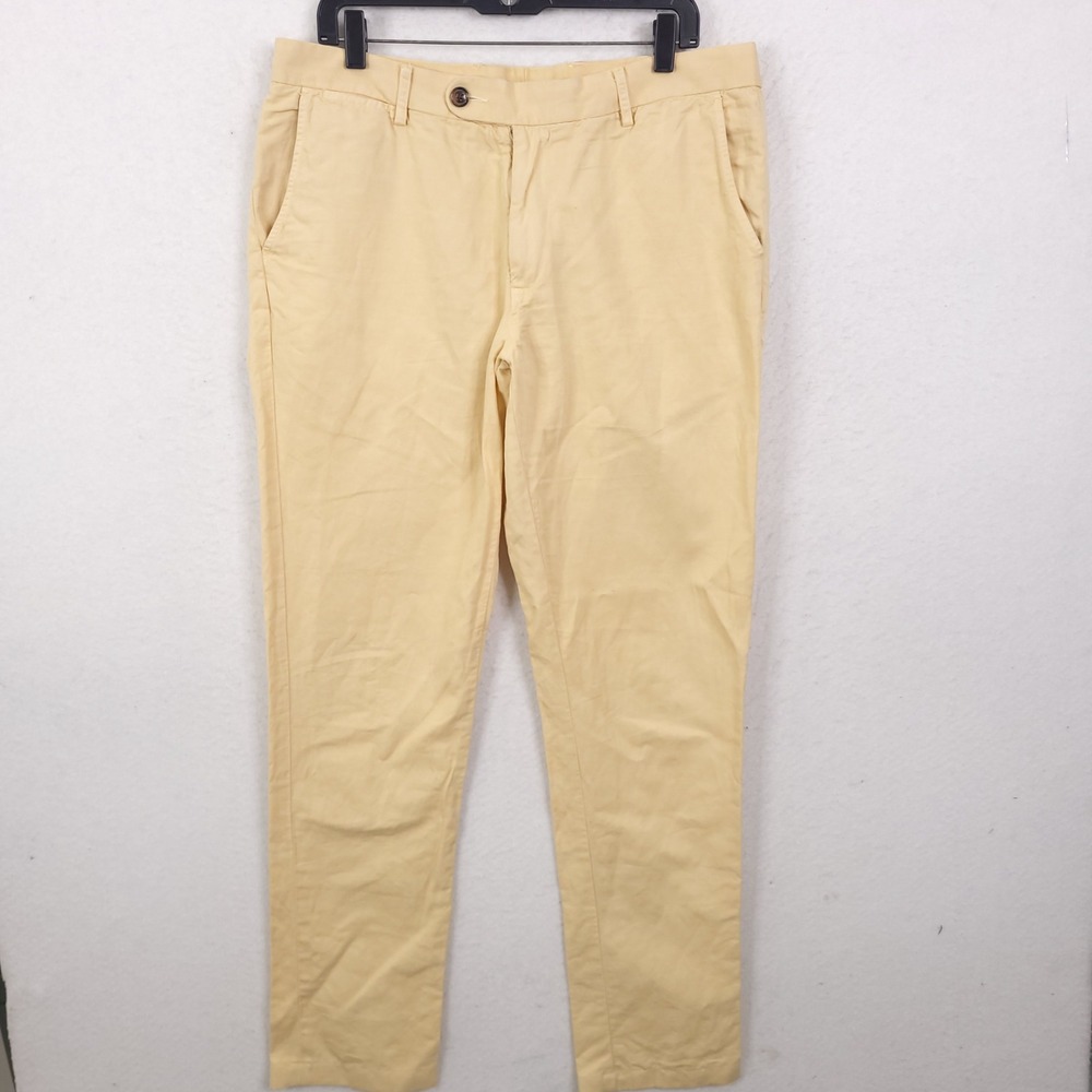 Spier & Mackay Chino Trousers Mens 36x33 Yellow Cotton Linen Slim Fit R4-3040